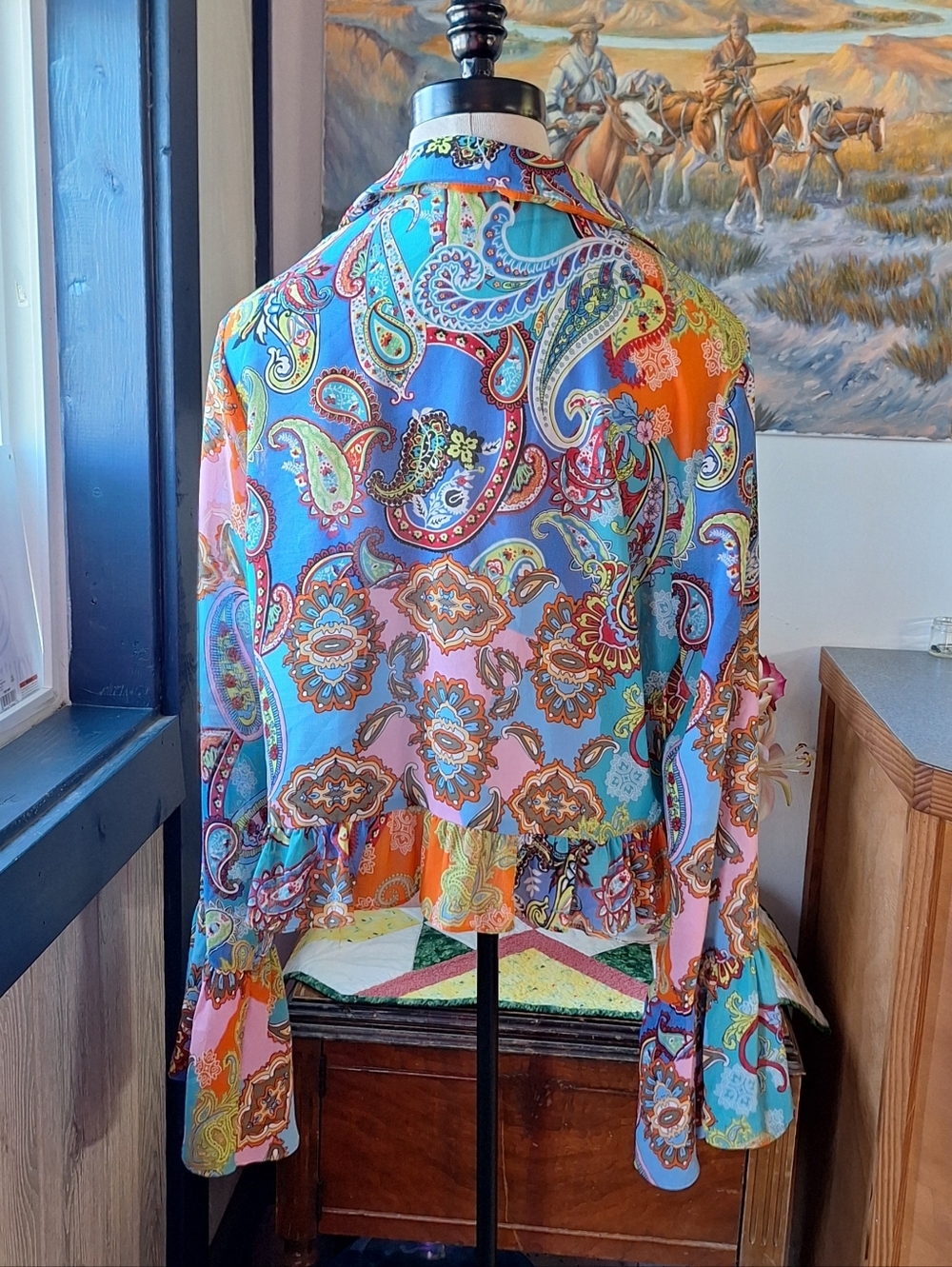 Willow & Root Mixed Paisley Print Chiffon Blouse, L, Style#8350 - Picture 8 of 16